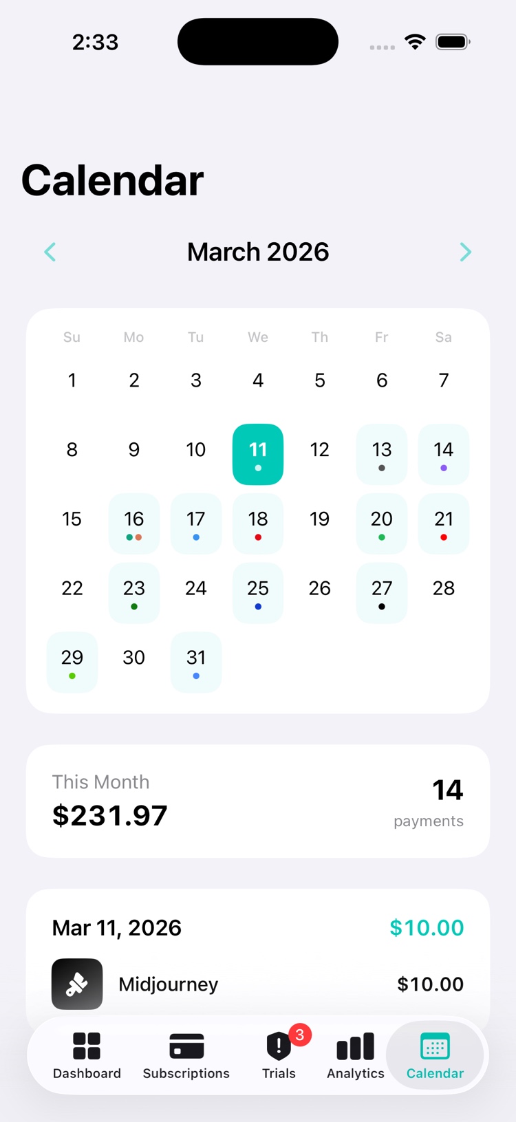 Billing Calendar